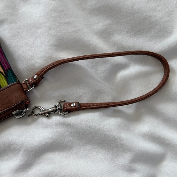 Fossil Key-Per Brown-Trim Multicolor Feather Pattern Wristlet Wallet - Picture 9 of 12